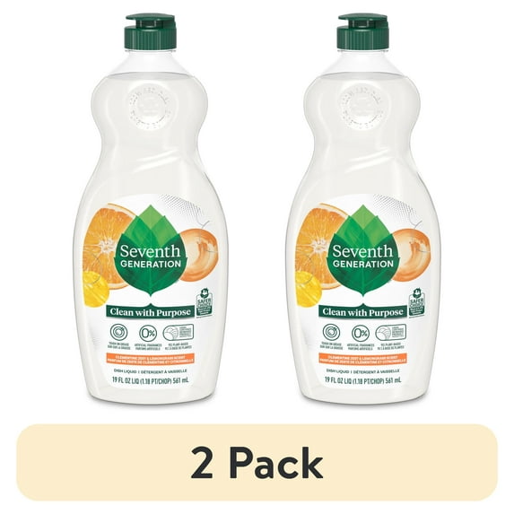 (2 pack) Seventh Generation Dish Soap Liquid, Clementine Zest & Lemongrass, 19 fl oz