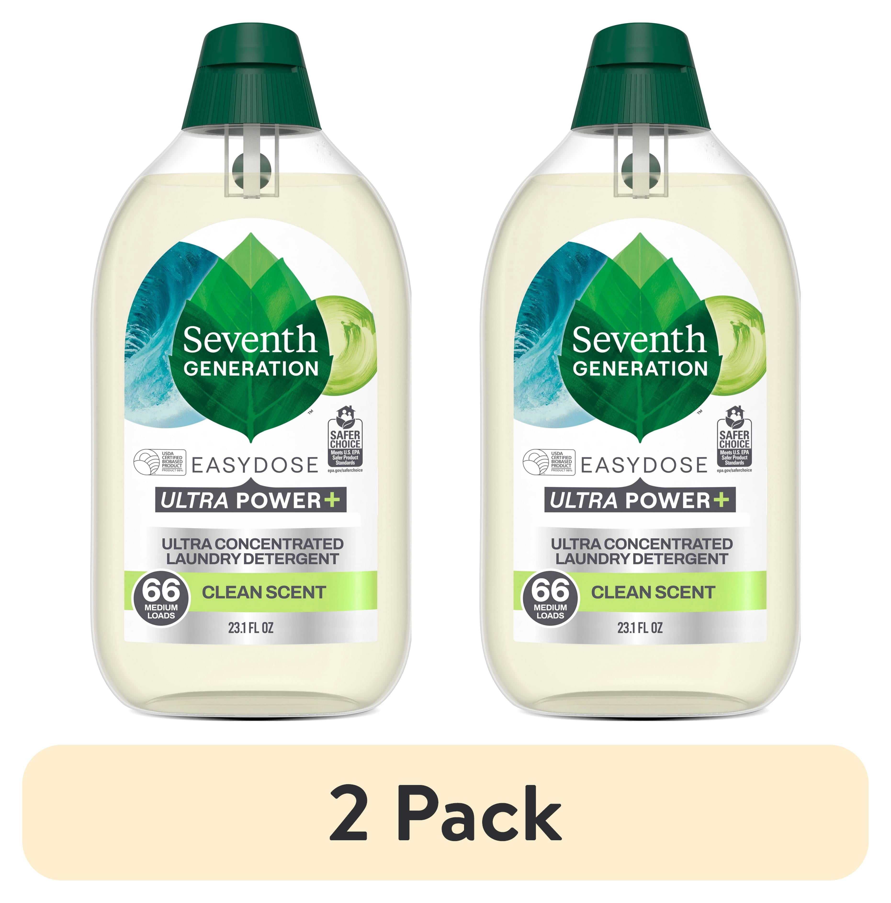 (2 pack) Seventh Generation Power+ Concentrated Liquid Laundry Detergent, Fresh Clean, 23 fl oz, 66 Loads