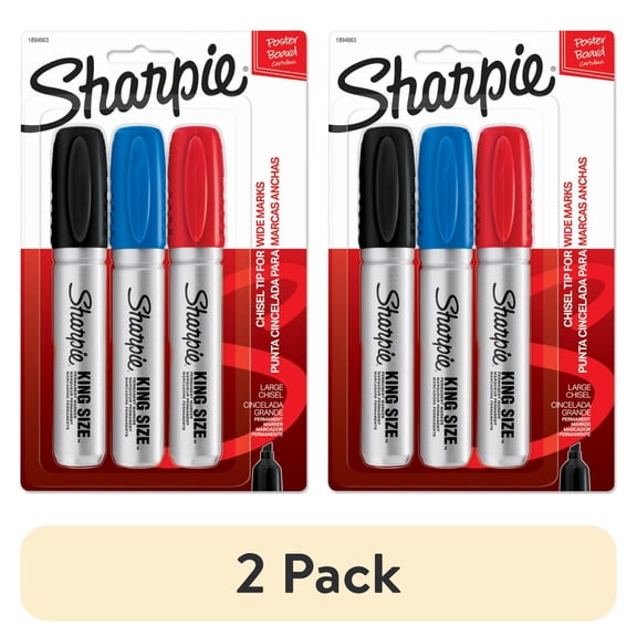 (2 pack) Sharpie King Size Permanent Markers, Chisel Tip, 3 Count