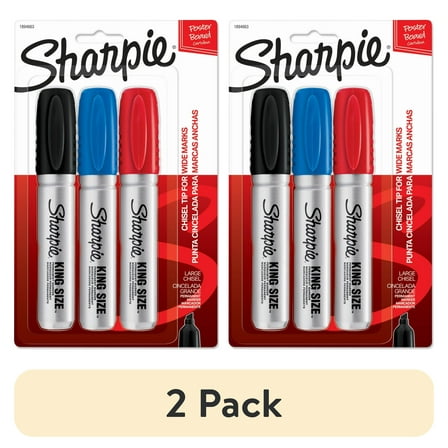 (2 pack) Sharpie King Size Permanent Markers, Chisel Tip, 3 Count