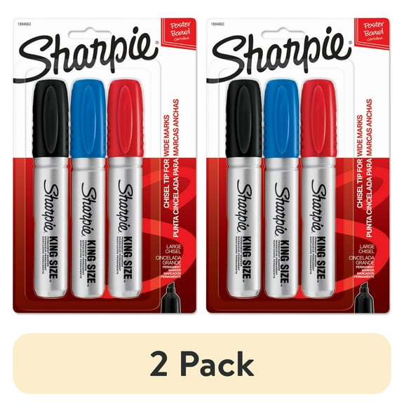 (2 pack) Sharpie King Size Permanent Markers, Chisel Tip, 3 Count