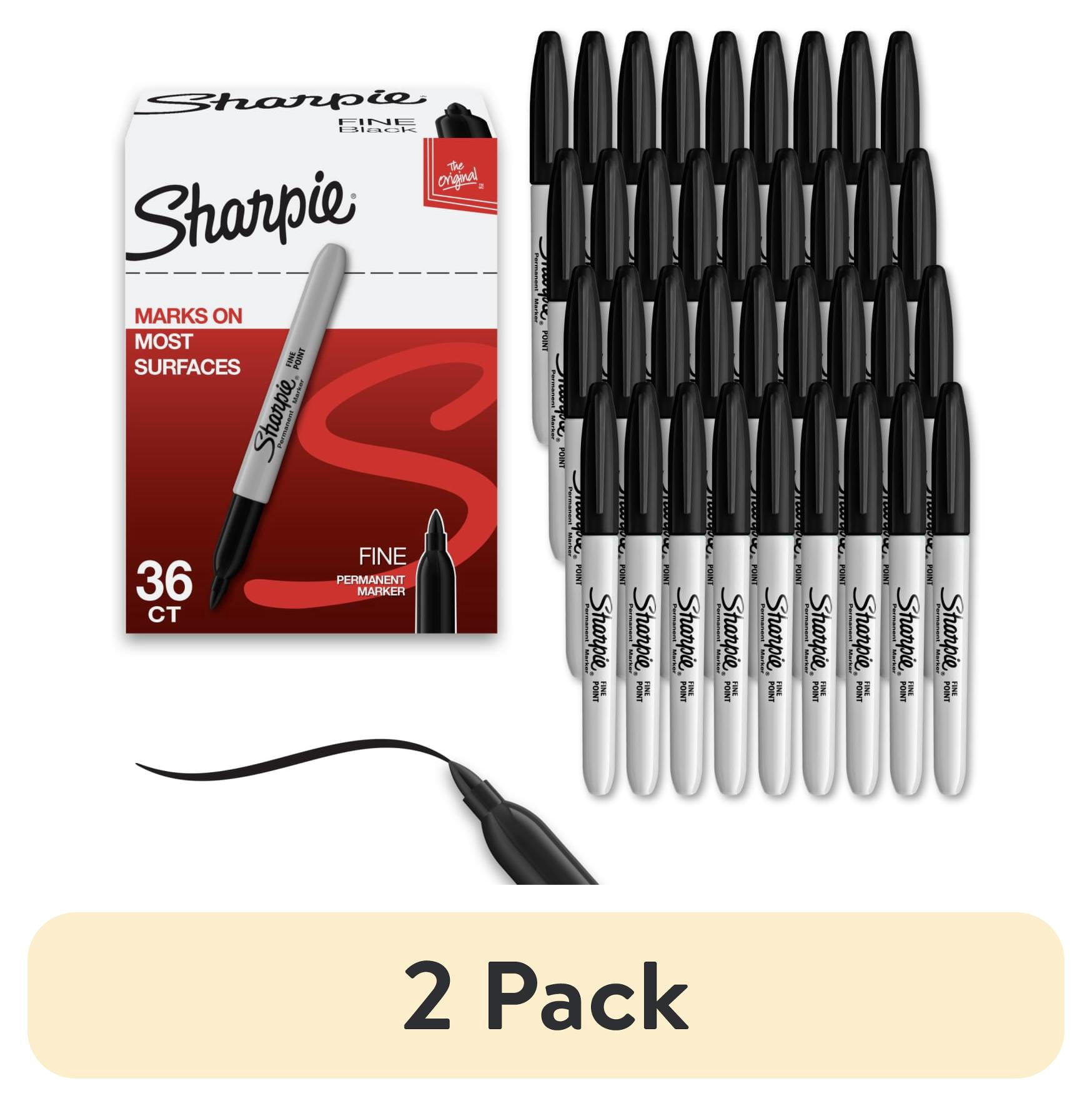 (2 pack) Sharpie Permanent Markers, Fine Point, Black, 36 Count