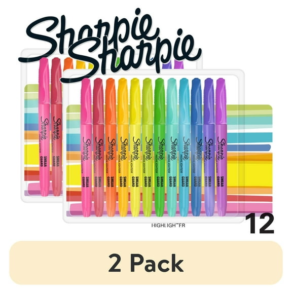 (2 pack) Sharpie Pocket Highlighters, Assorted, Chisel Tip, 12 Count