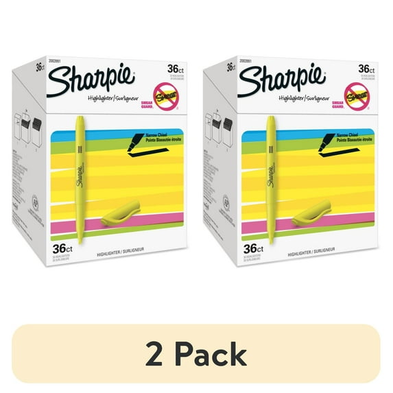 (2 pack) Sharpie Pocket Highlighters, Chisel Tip, Fluorescent Yellow, 36 Count