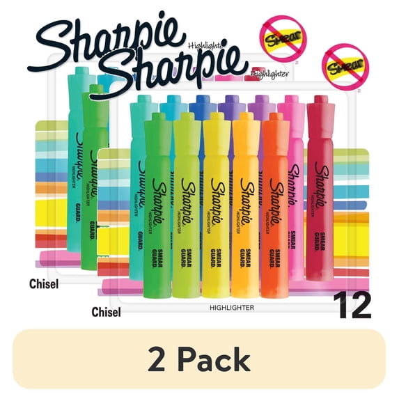 (2 pack) Sharpie Tank Highlighters, Assorted, Chisel Tip, 12 Count