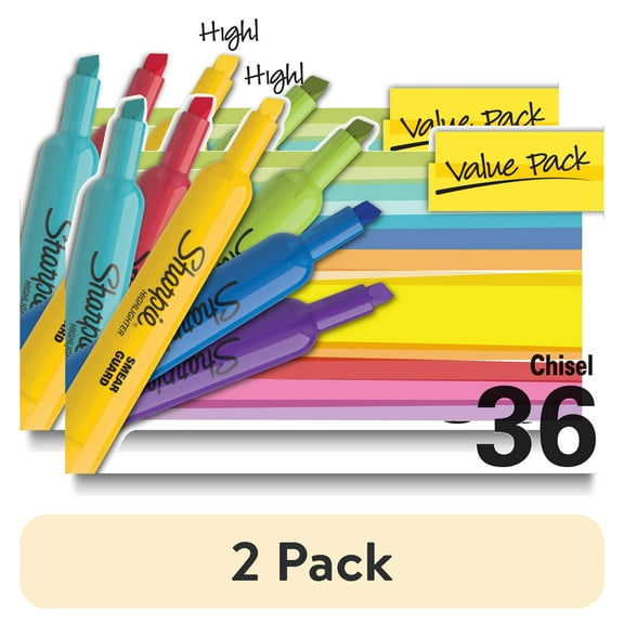 (2 pack) Sharpie Tank Highlighters, Assorted, Chisel Tip, 36 Count