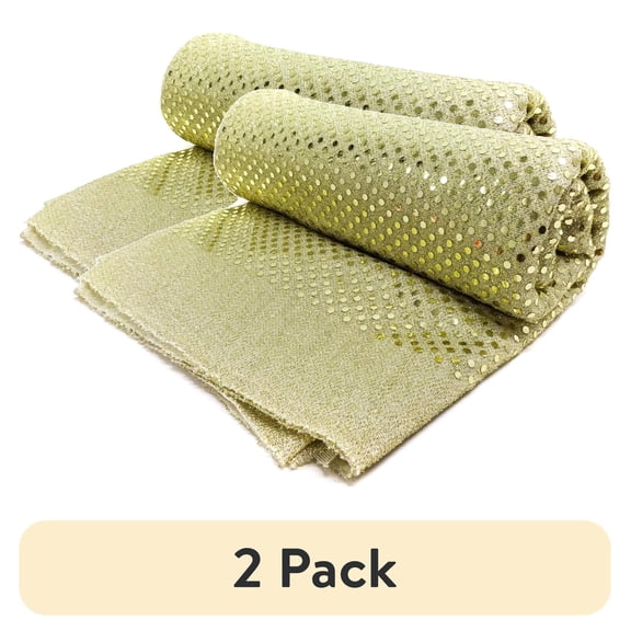 (2 pack) Shason Textile 37.5” x 1.5 Yards Wide 3mm Spangle Knit Sequin Holographic Precut Fabric, Gold