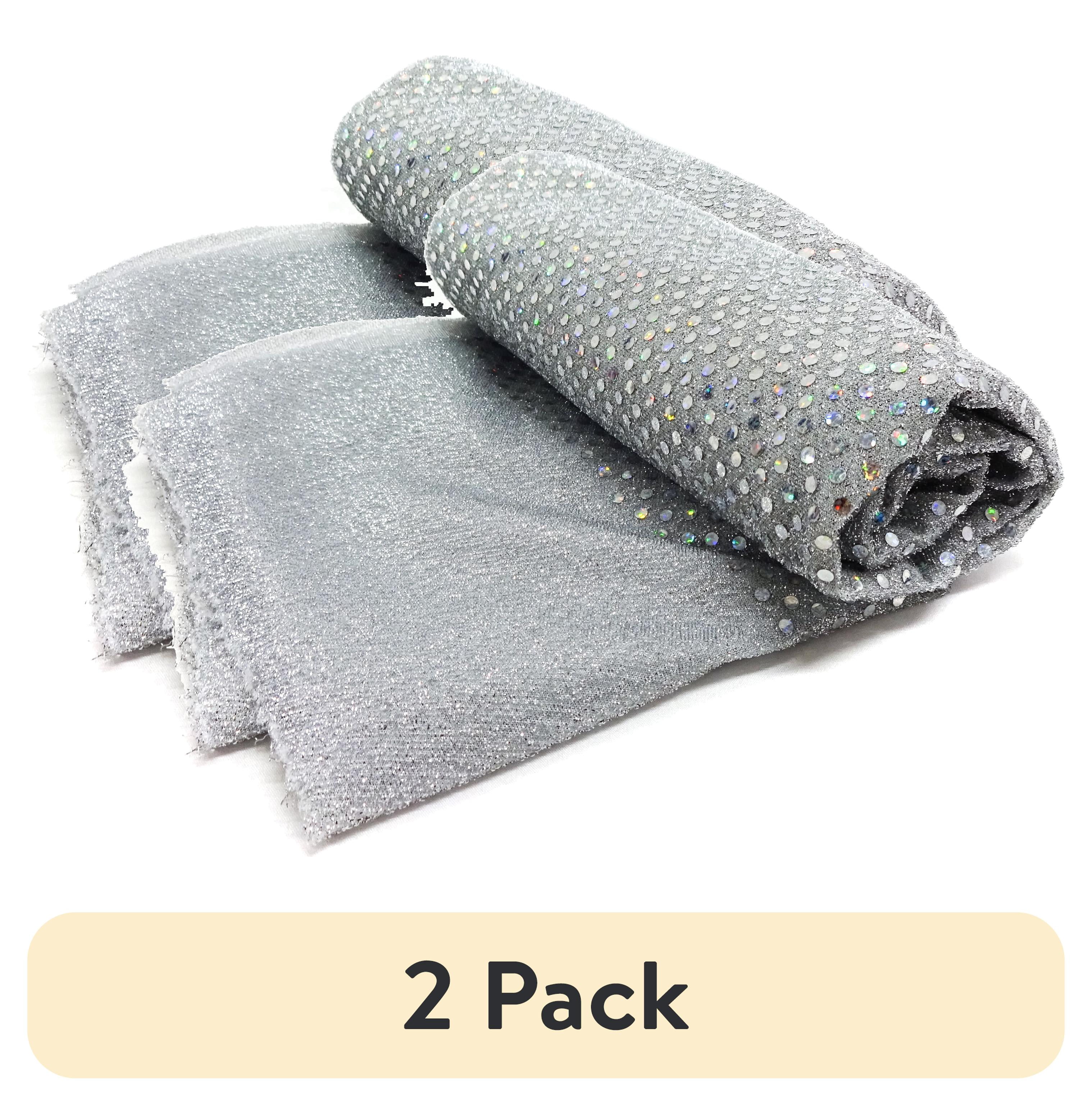 (2 pack) Shason Textile 37.5” x 1.5 Yards Wide 3mm Spangle Knit Sequin Holographic Precut Fabric, Silver