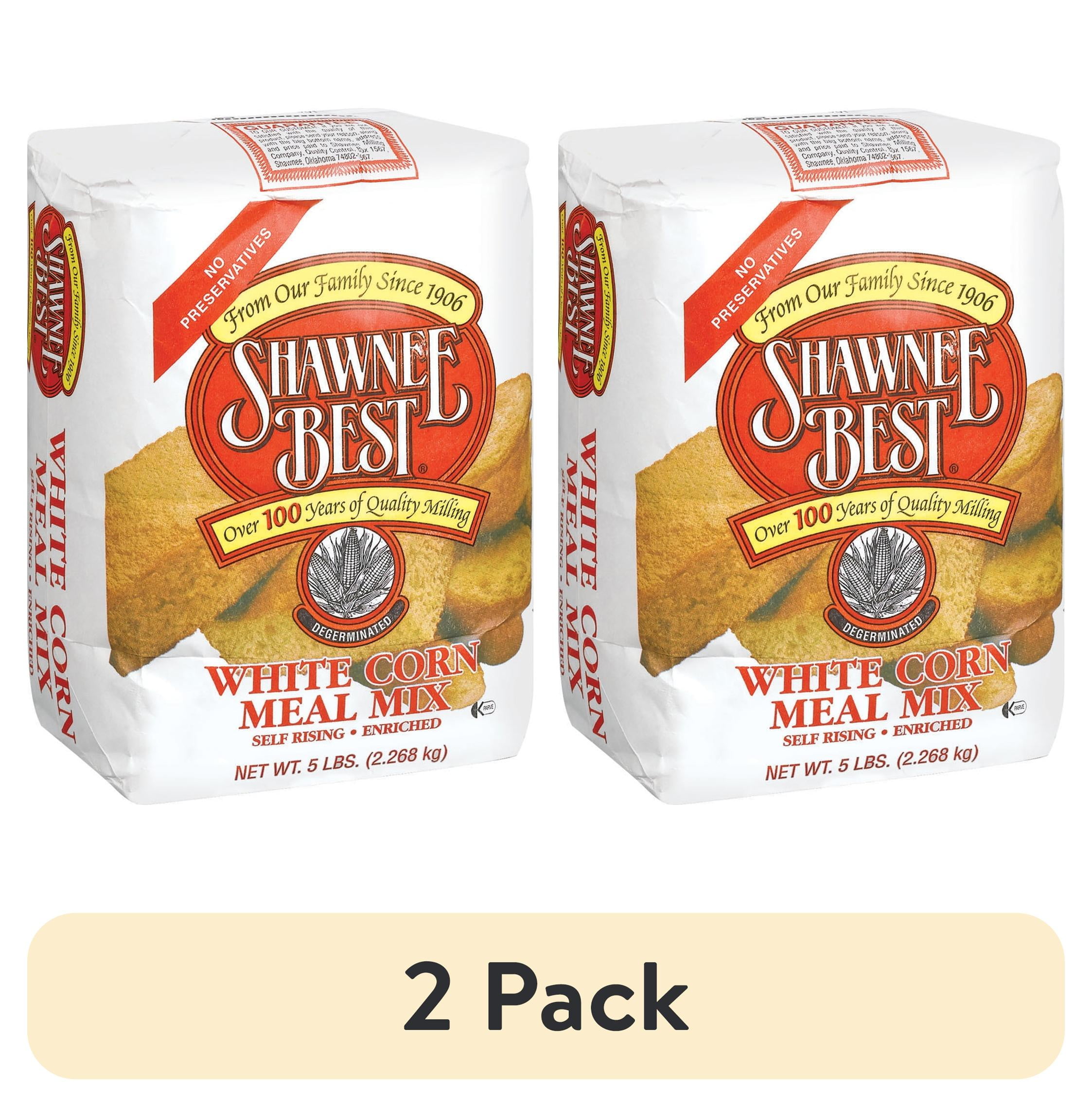 (2 pack) Shawnee Best® White Degerminated Self Rising Enriched Corn Meal Mix, 5 lb Bag – Easy Southern Cornbread and Frying Mix