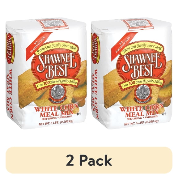 (2 pack) Shawnee Best® White Degerminated Self Rising Enriched Corn Meal Mix, 5 lb Bag – Easy Southern Cornbread and Frying Mix