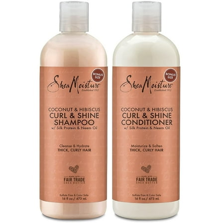 SheaMoisture Shampoo and Conditioner Set, Coconut & Hibiscus Curl & Shine, Curly Hair Products with Coconut Oil, Vitamin E & Neem Oil, Frizz Control, Family Size, 16 Fl Oz Ea