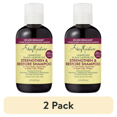 (2 pack) SheaMoisture Strengthen & Restore Shampoo for Damaged Hair, Jamaican Black Castor Oil to Cleanse & Nourish Hair, 3.2 fl oz