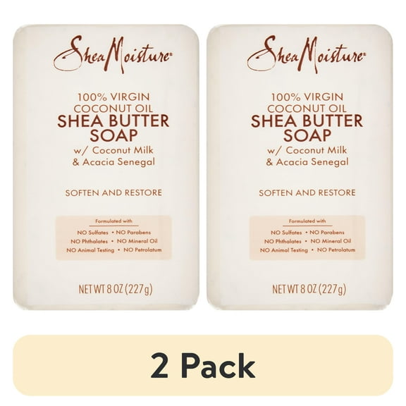 (2 pack) SheaMoisture Shea Butter Hydrating Bar Soap 100% Virgin Coconut Oil All Skin Type, 8 oz
