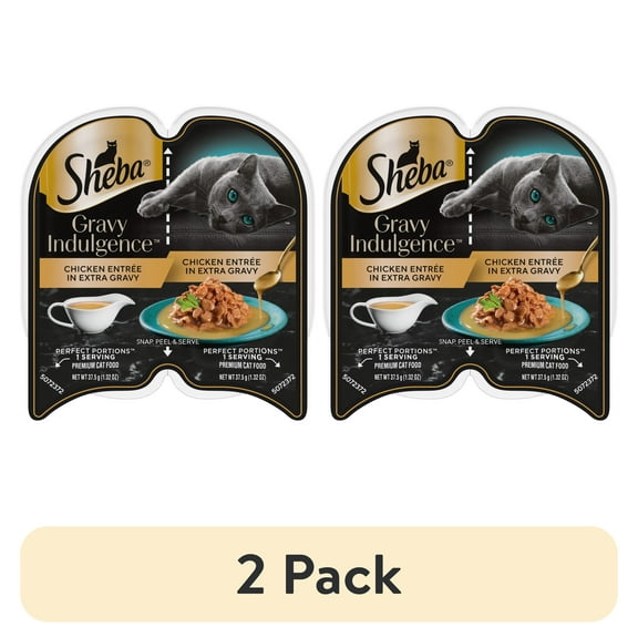 (2 pack) Sheba Gravy Indulgence Chicken Entree in Extra Gravy Cat Food, 2.6 oz Twin-Pack Tray