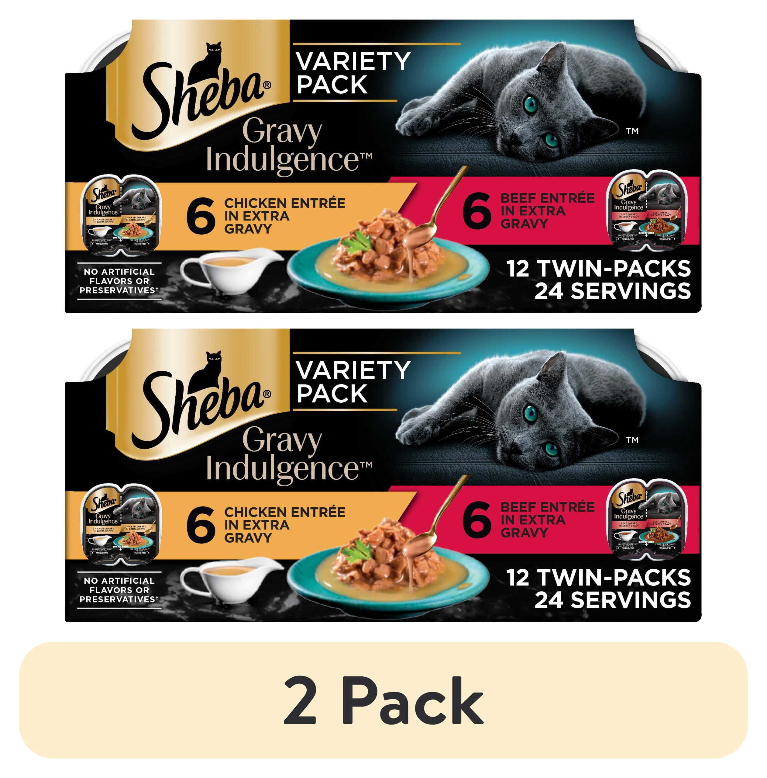 (2 pack) Sheba Gravy Indulgence Entree In Extra Gravy Variety Pack Cat Food, 2.6 Oz Twin-Pack Trays, 24 Count