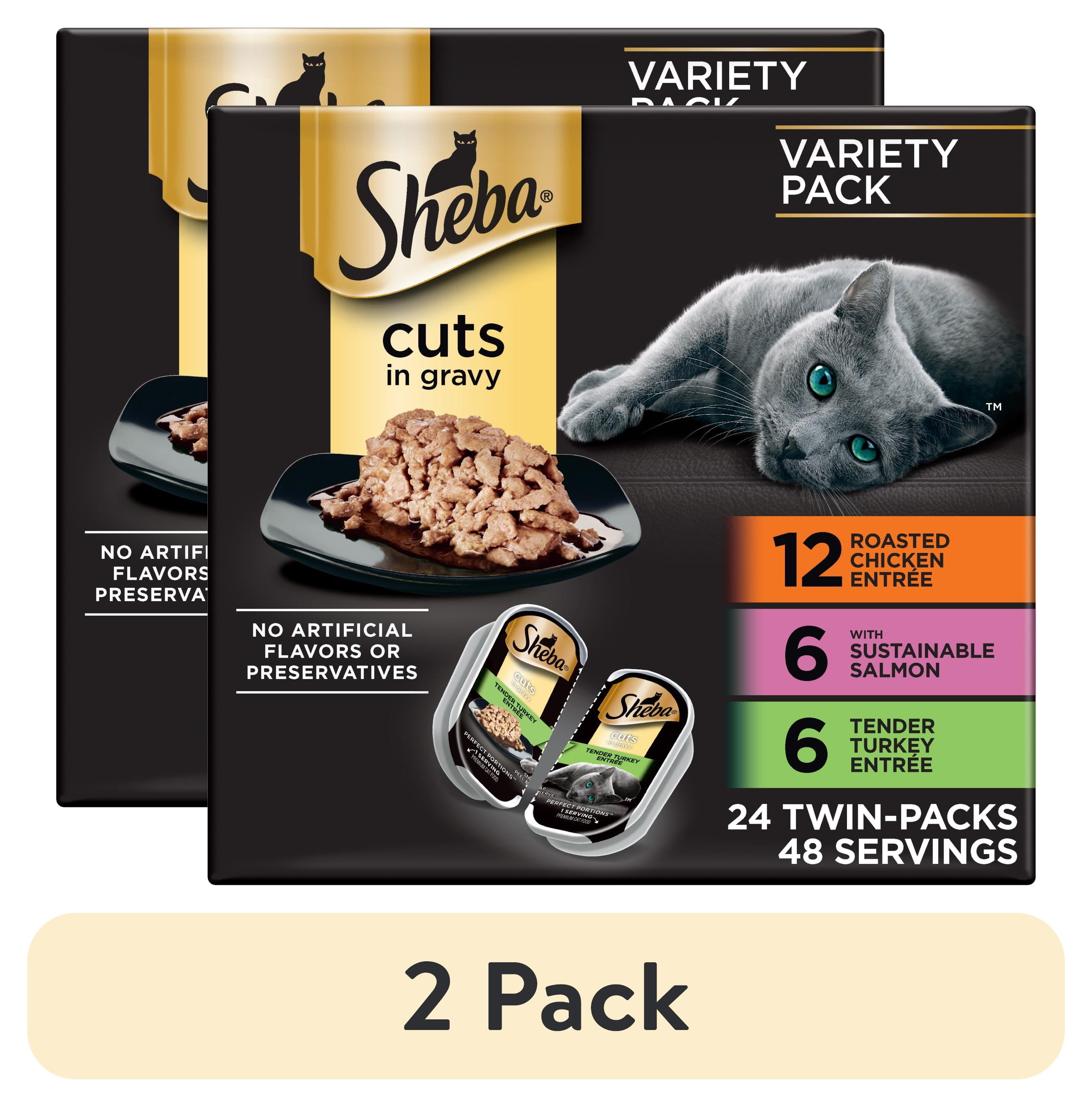 (2 pack) Sheba Perfect Portions Variety Pack Cuts in Gravy Cat Food, 2.6 oz Twin-Pack Trays (24 Count)