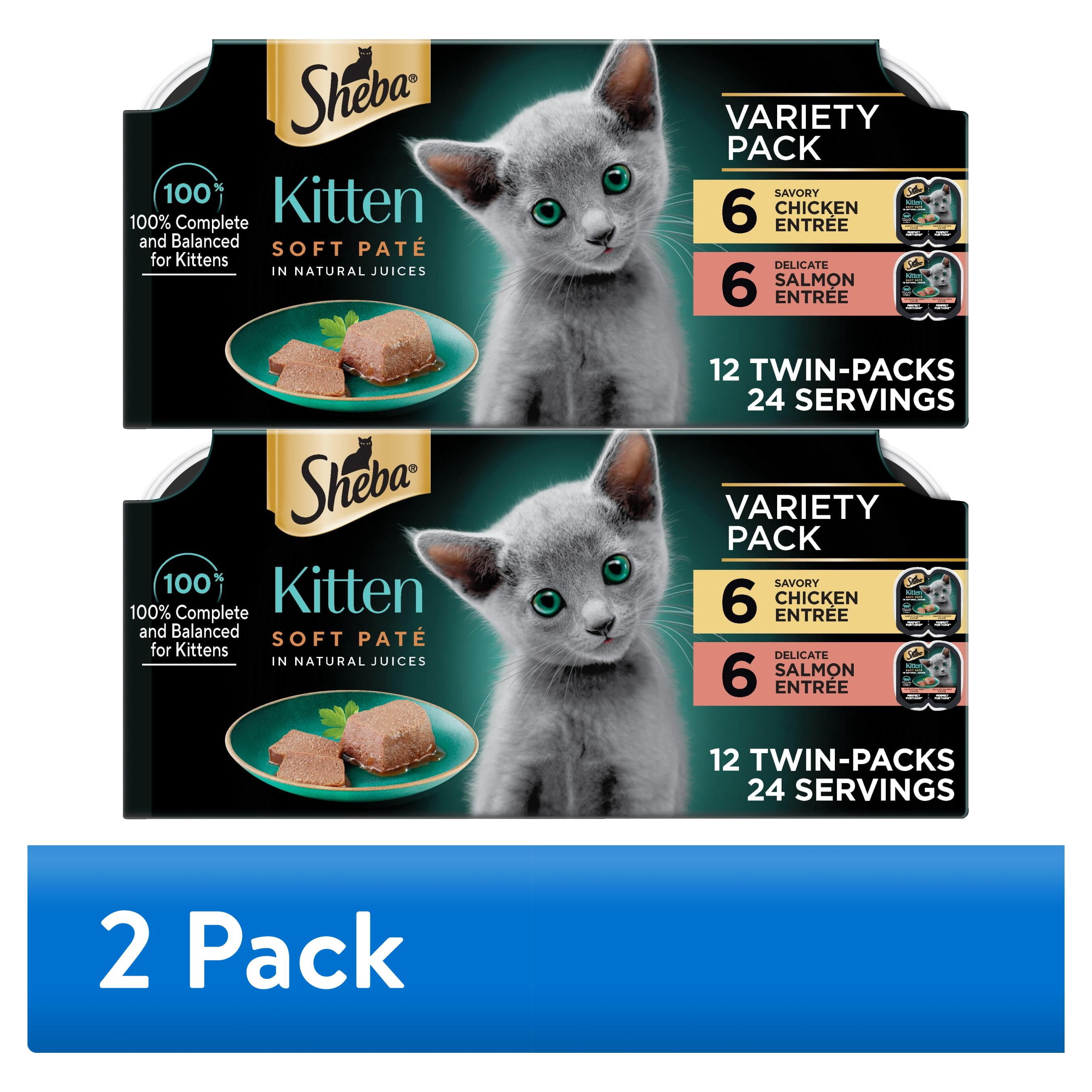 (2 pack) Sheba Perfect Portions Kitten Variety Flavors Pate Wet Cat Food, 2.6 oz Twin-Pack Trays (12 Pack)