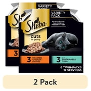 2 pack Sheba Perfect Portions Variety Pack Cuts in Gravy Cat Food, 2.6 oz Twin-Pack Trays 6 Count