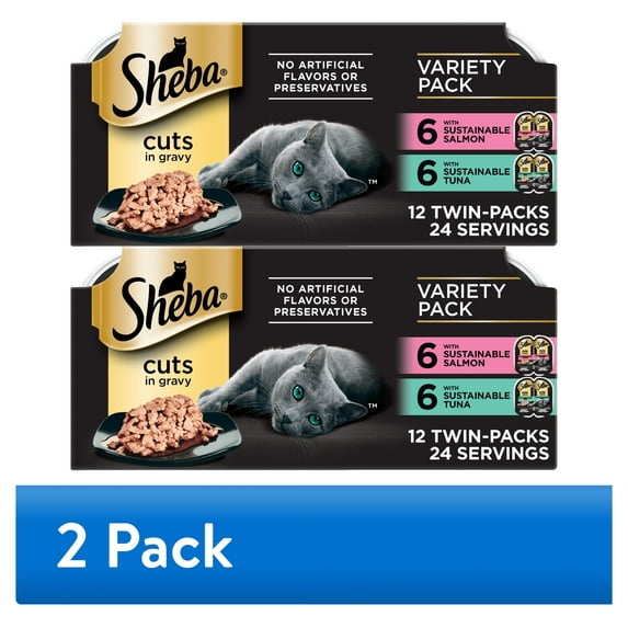 (2 pack) Sheba Perfect Portions Variety Pack Cuts in Gravy Cat Food, 2.6 oz Twin-Pack Trays (12 Count)