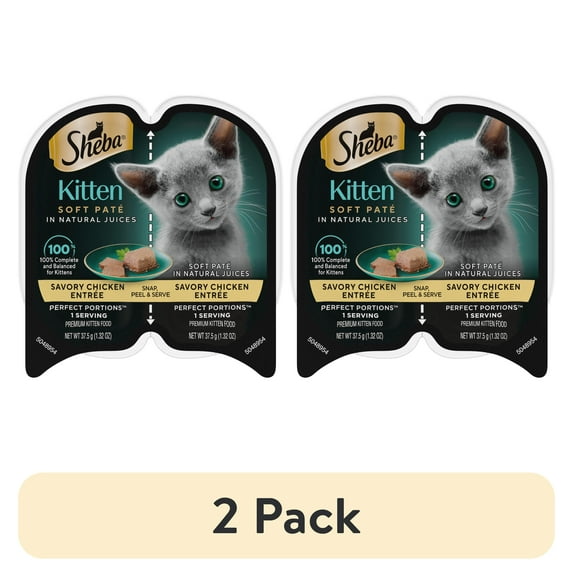 (2 pack) Sheba Perfect Portions Chicken Entree Kitten Wet Cat Food Pate, 2.6 oz Twin Pack Tray