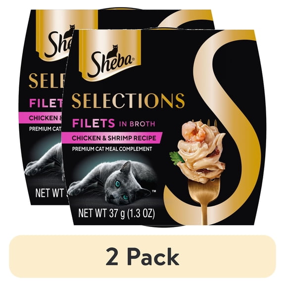 (2 pack) Sheba Selections Filets in Broth Adult Wet Cat Meal Complement Chicken & Shrimp Recipe, 1.3 oz. Cups, 1 Count