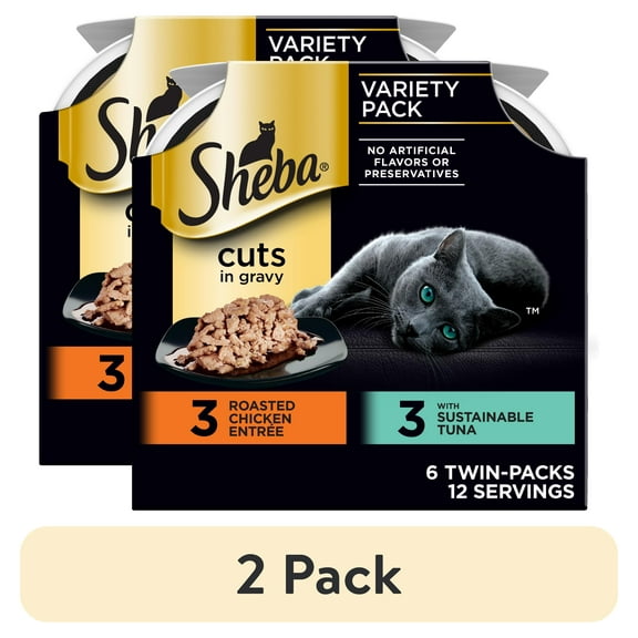 (2 pack) Sheba Perfect Portions Variety Pack Cuts in Gravy Cat Food, 2.6 oz Twin-Pack Trays (6 Count)