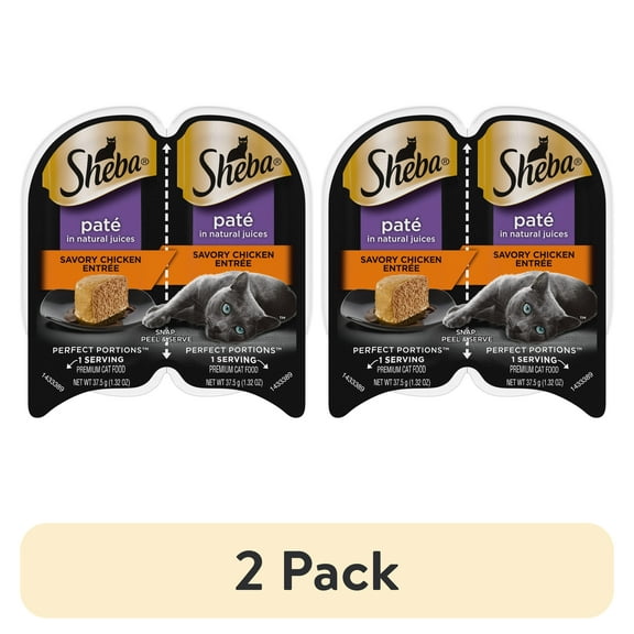 (2 pack) Sheba Wet Cat Food Pate, Savory Chicken Entree, 2.6 oz Perfect Portions Twin Pack Tray
