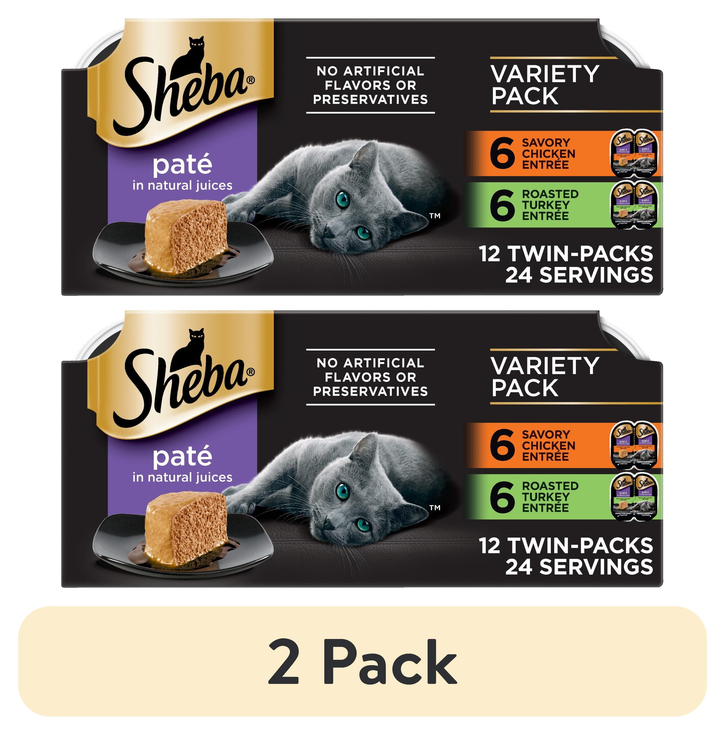 (2 pack) Sheba Perfect Portions Variety Pack Wet Cat Food Pate, 2.6 Oz Twin-Pack Trays (12 Count)