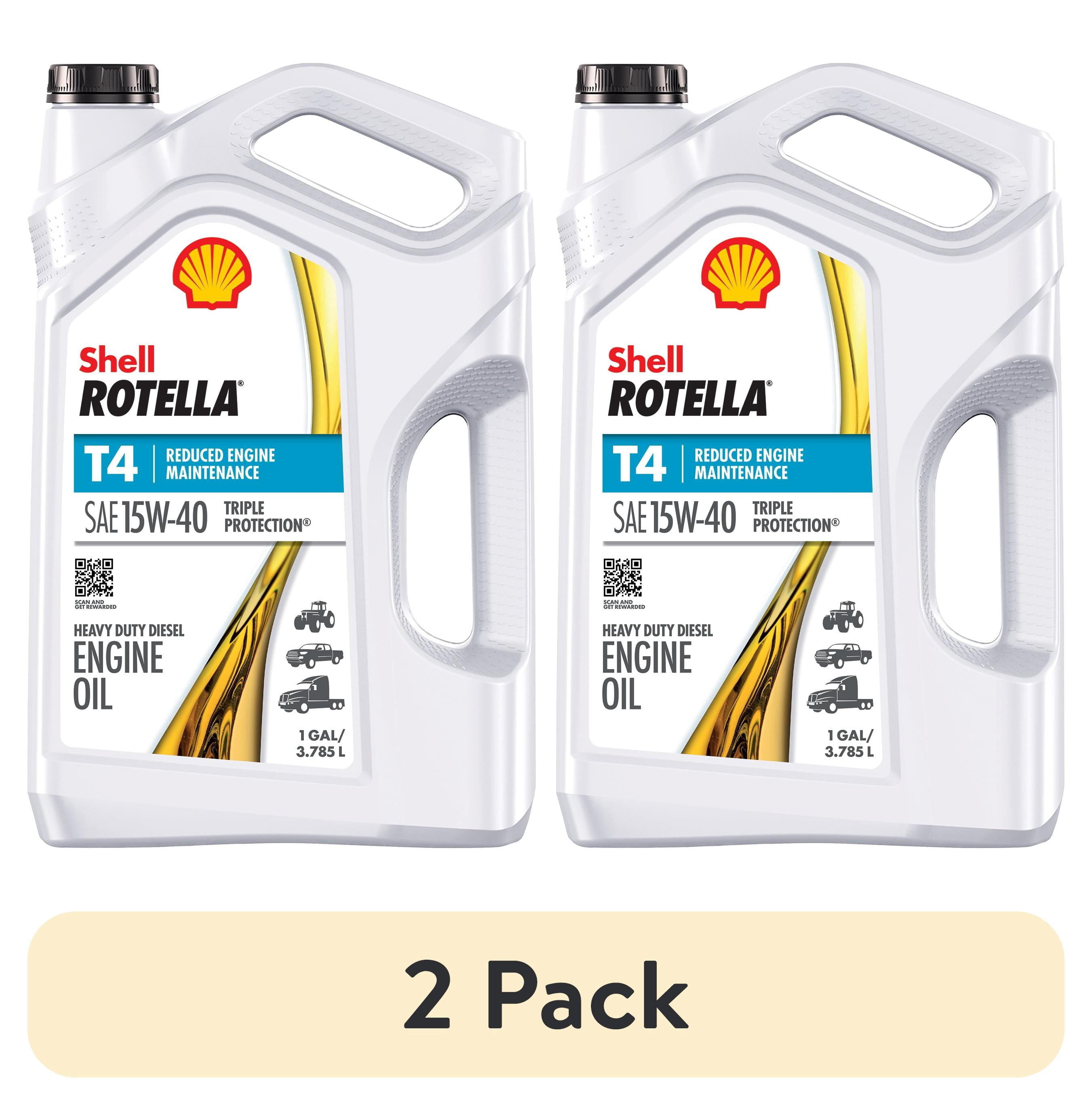 (2 pack) Shell Rotella T4 Triple Protection 15W-40 Diesel Engine Oil, 1 Gallon