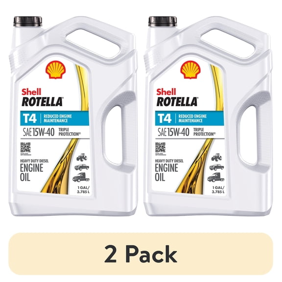 (2 pack) Shell Rotella T4 Triple Protection 15W-40 Diesel Engine Oil, 1 Gallon
