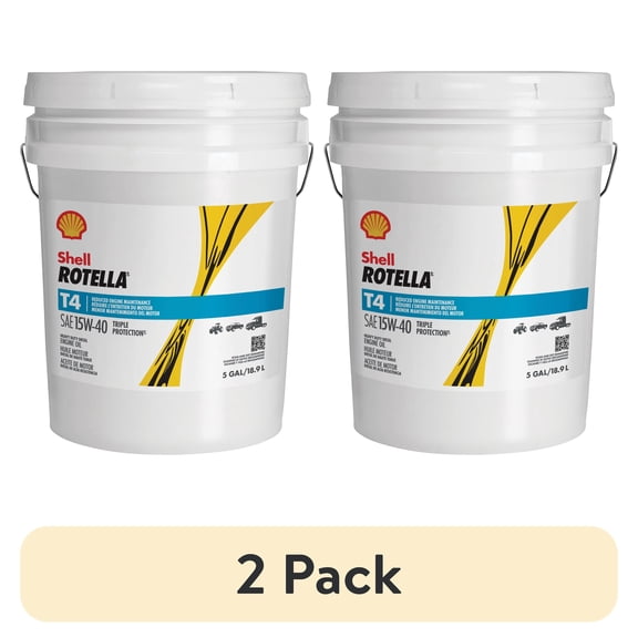 (2 pack) Shell Rotella T4 Triple Protection 15W-40 Diesel Engine Oil, 5 Gallon Pail