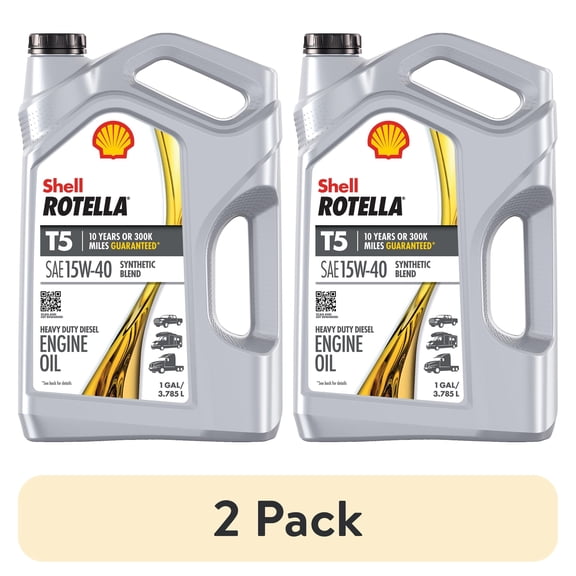 (2 pack) Shell Rotella T5 Synthetic Blend 15W-40 Diesel Engine Oil, 1 Gallon