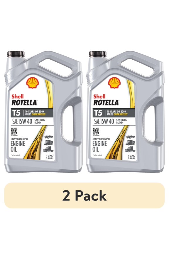 (2 pack) Shell Rotella T5 Synthetic Blend 15W-40 Diesel Engine Oil, 1 Gallon
