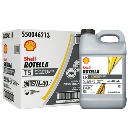 (2 pack) Shell Rotella T5 Synthetic Blend 15W-40 Diesel Engine Oil, 2.5 Gallon (2 Pack)