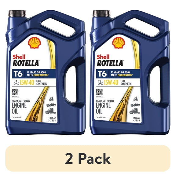 (2 pack) Shell Rotella T6 Full Synthetic 15W-40 Diesel Engine Oil, 1 Gallon