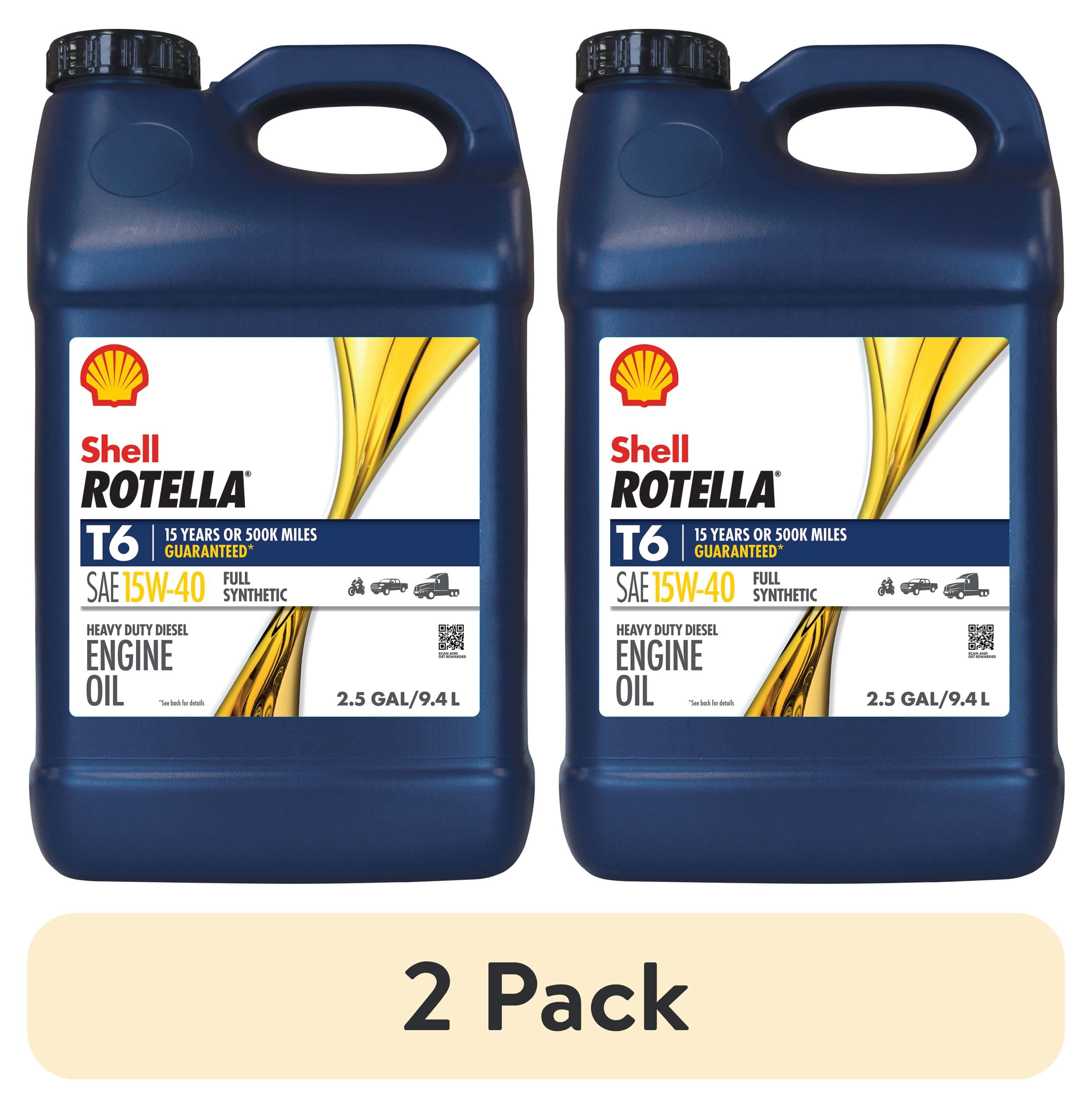 (2 pack) Shell Rotella T6 Full Synthetic 15W-40 Diesel Engine Oil, 2.5 Gallon