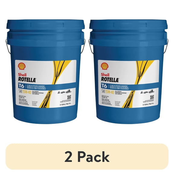(2 pack) Shell Rotella T6 Full Synthetic 15W-40 Diesel Engine Oil, 5 Gallon