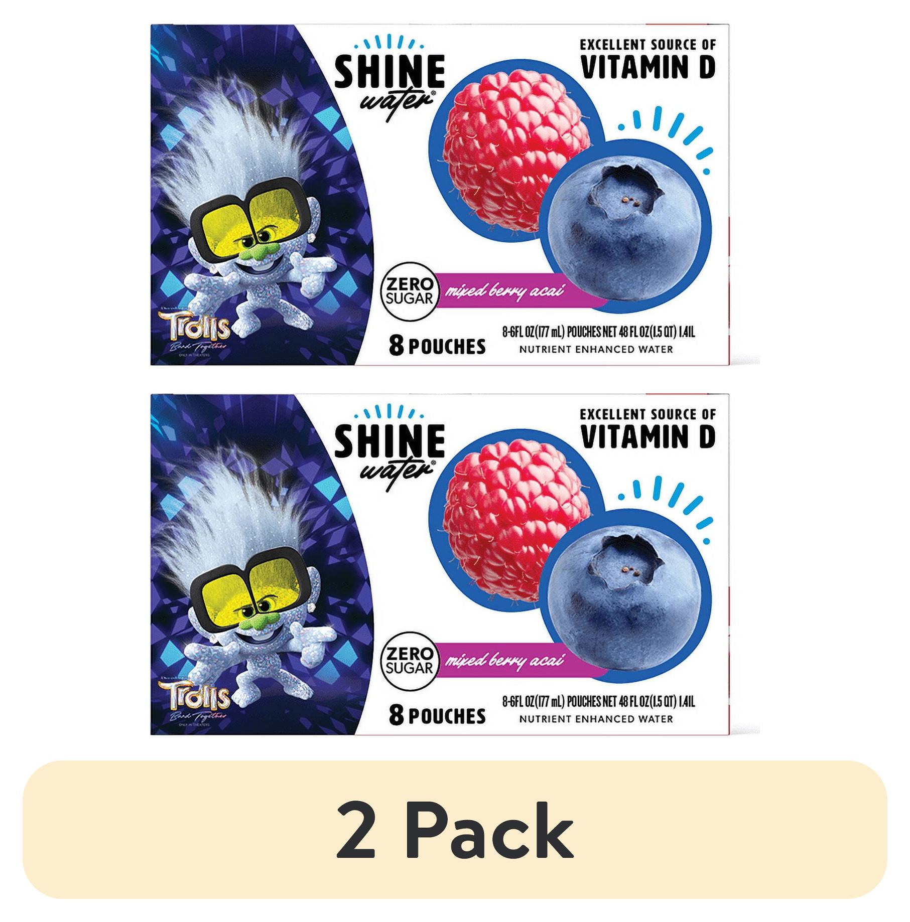 (2 pack) ShineWater, Vitamin D, Antioxidants, Zero Sugar, Mixed Berry Acai, Box of 8 Pouches