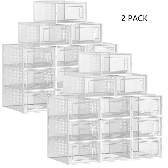 (2 pack) Shoe Boxes, 12pcs Clear Stackable Plastic Shoe Storage for Home Organize, 9.1 x 13.1 x 5.6 Inches,Fit up to US Size 9