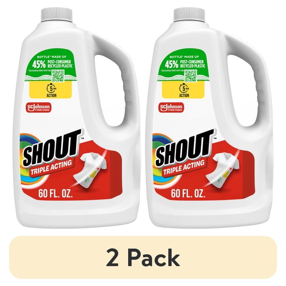 (2 pack) Shout Active Enzyme Laundry Stain Remover Refill, Triple-Acting Formula Clings, Penetrates, and Lifts 100+ Types of Everyday Stains – 60 fl oz