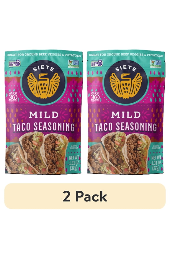 (2 pack) Siete Mild Taco Seasoning, Mixed Spice, 1.31 oz. Packet