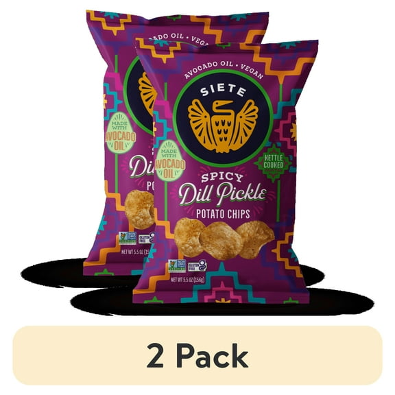 (2 pack) Siete Spicy Dill Pickle Kettle Cooked Potato Chips 5.5 oz