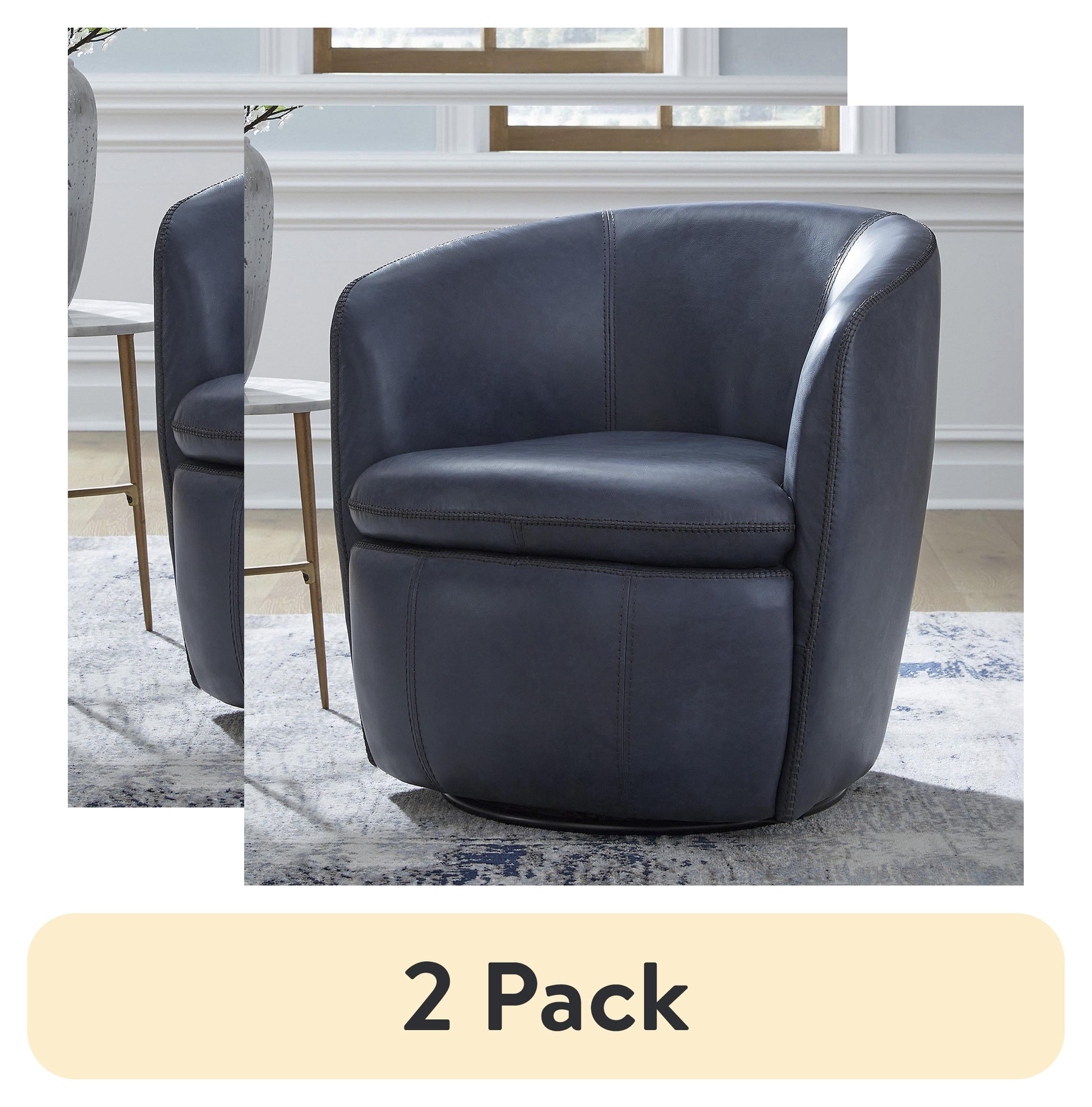 (2 pack) Signature Design by Ashley Kierreys 360 Degree Leather Upholstered Swivel Chair, Ocean