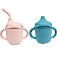 thumbnail image 1 of 2 pack Silicone Sippy Cups with Straws for Babies and Toddlers (Rose Quartz/Sky), 1 of 7