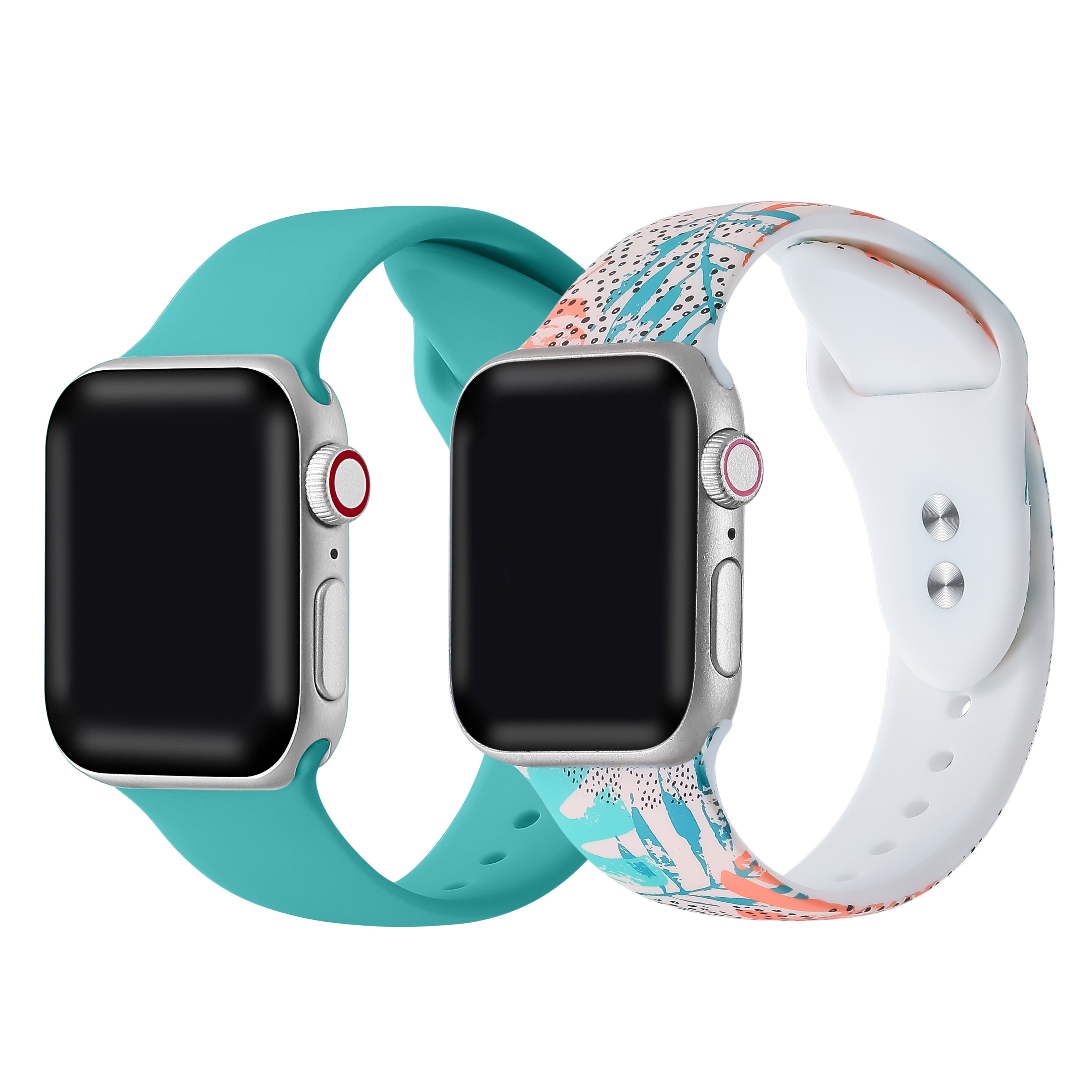 Posh Tech Silicone Replacement Bands for Apple Watch 42mm 44mm 45mm Tropic Calypso Teal 2 Pack