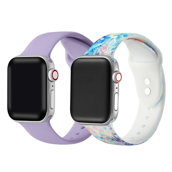 Posh Tech Unisex Watercolor/Lavender 2-pack Silicone Sport Bands for Apple Watch Size 42mm/44mm/45mm
