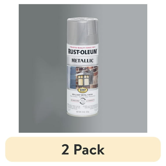 (2 pack) Silver, Rust-Oleum Stops Rust Metallic Spray Paint-7271830, 11 oz