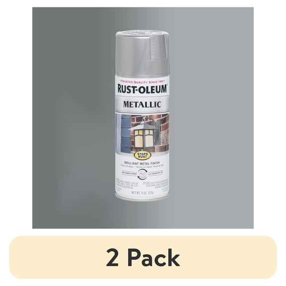 (2 pack) Silver, Rust-Oleum Stops Rust Metallic Spray Paint-7271830, 11 oz