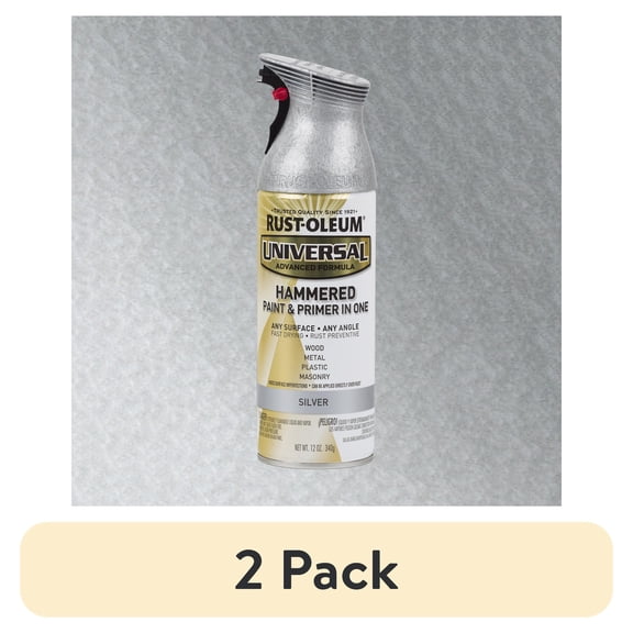(2 pack) Silver, Rust-Oleum Universal Hammered Paint & Primer Spray Paint Spray Paint-245219, 12 oz