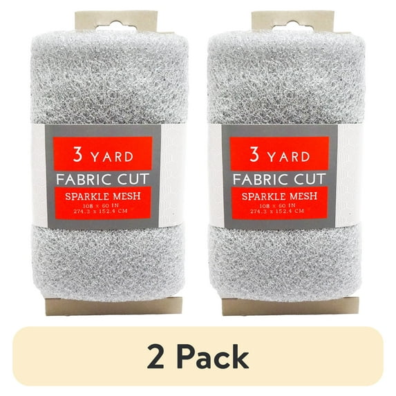 (2 pack) Silver Sparkle Mesh Polyester Fabric, 3 yard precut